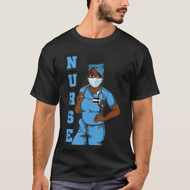 T-shirt Black Nurse Uniforme Visage Masque Afro Africain F (Devant)