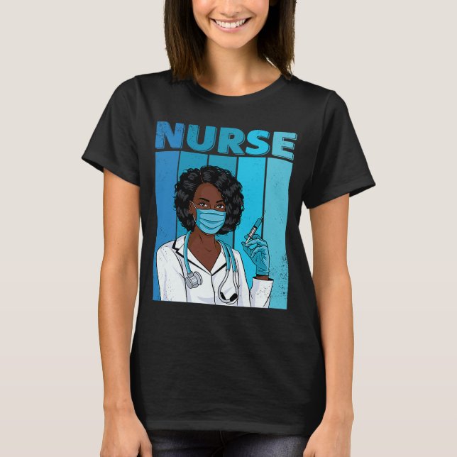 T-shirt Black Nurse Uniforme Visage Masque Afro Africain N (Devant)