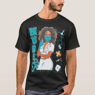 T-shirt Black Nurse Uniforme Visage Masque Afro Africain N