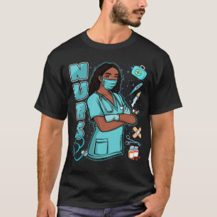 T-shirt Black Nurse Uniforme Visage Masque Afro Africain N