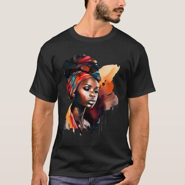 T-shirt Black Painting Beautiful African Queen Dripping Me (Devant)