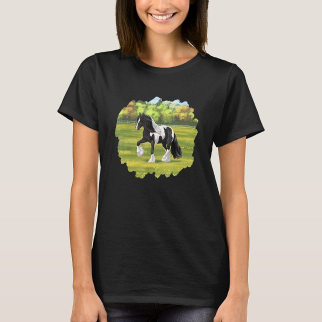 T-shirt Black Pinto Piebald Gypsy Vanner Irish Cob Draft H (Devant)