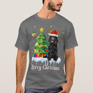 T-shirt Black Poodle Père Noël Christmas Tree Lumières Amo