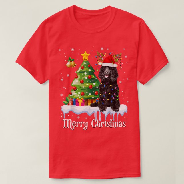 T-shirt Black Poodle Père Noël Christmas Tree Lumières Amo (Design devant)
