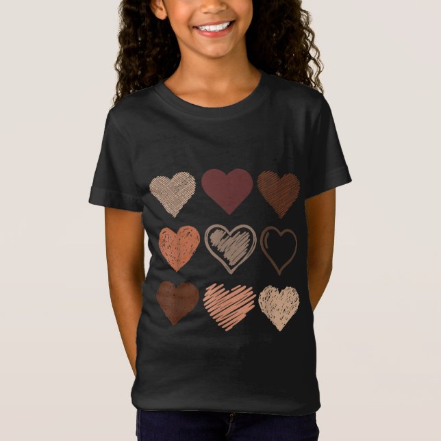 T-Shirt Black Pride Melanin Peau Tonalité Coeurs Histoire  (Devant)