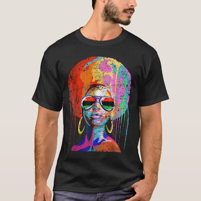 T-shirt Black Queen Afro Melanin Art (Devant)
