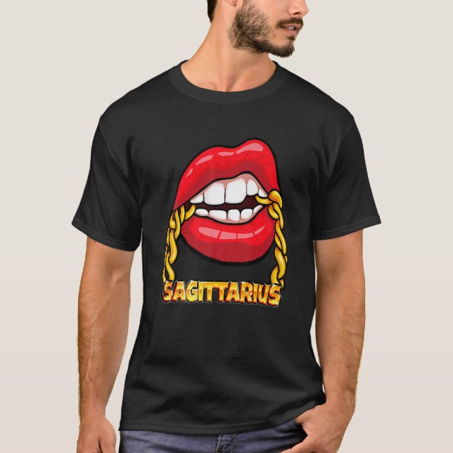 T-shirt Black Queen Anniversaire Red Lips chaîne Sagittari (Devant)