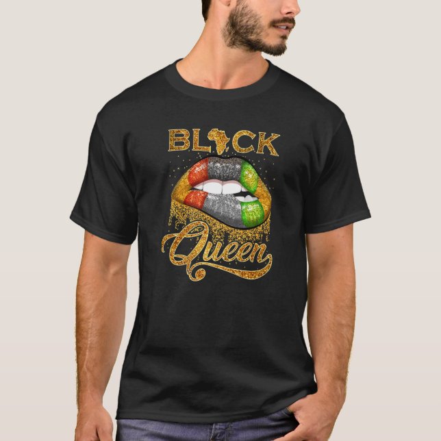 T-shirt Black Queen Lips Parties scintillant & Gold Red Gr (Devant)