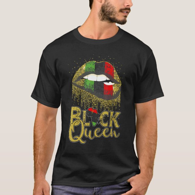 T-shirt Black Queen Lips Red Green African American Flag (Devant)