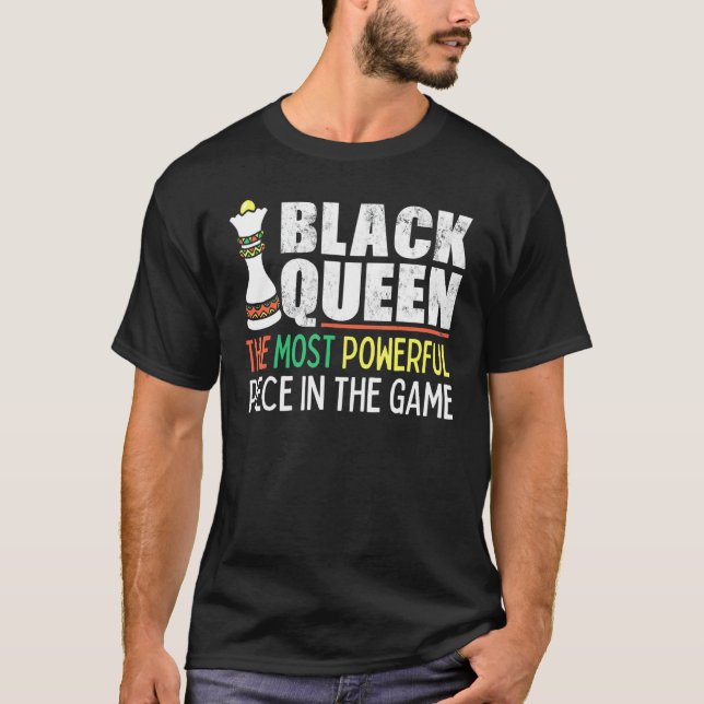 T-shirt Black Queen Most Powerful Chess African American (Devant)
