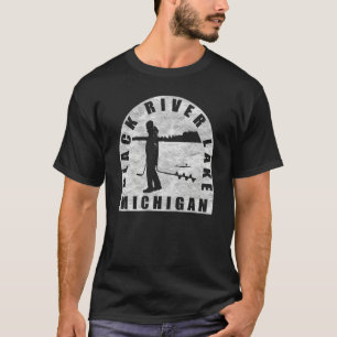 T-shirt Black River Lake Ice Fishing Michigan