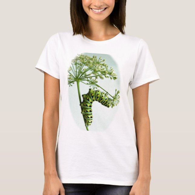T-shirt Black Swallowtail Caterpillar mangeant du persil (Devant)