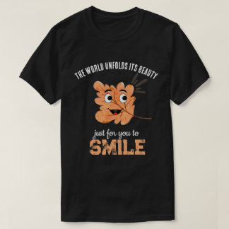 T-shirt Black "The World Unfolds Its Beauty" Smiling Leaf