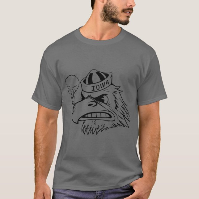 T-shirt Black Throwback Casquette Mascotte Iowa Bird Overs (Devant)