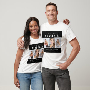 T-shirt Black White Graduation Photo Collage personnalisé 