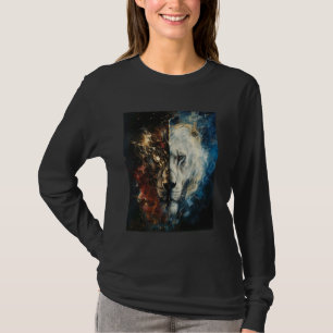T-shirt Black White Lion Space Stars Lune King of the Jung