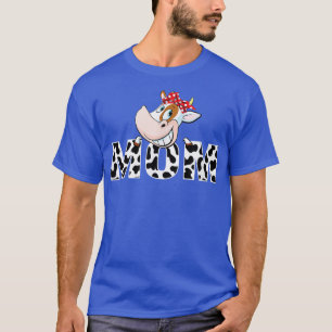 T-shirt Black White Maman Vache Imprimer Cowboy Animal Mot