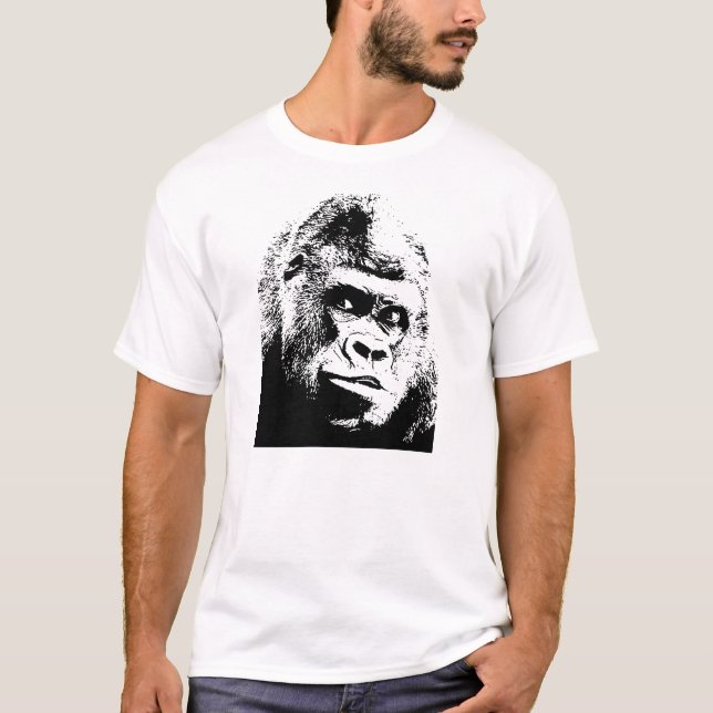 T-shirt Black White Pop Art Gorilla (Devant)