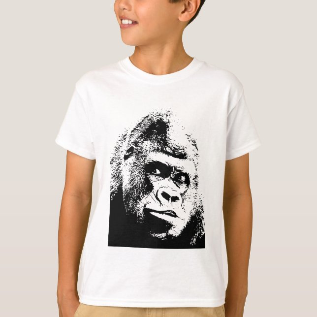 T-shirt Black White Pop Art Gorilla (Devant)
