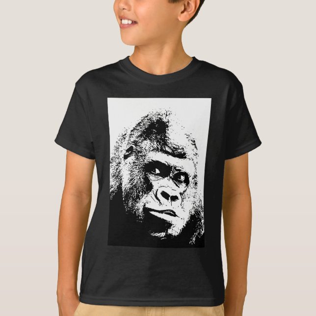 T-shirt Black White Pop Art Gorilla (Devant)