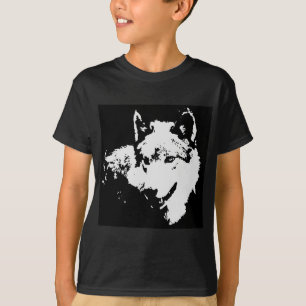 T-shirt Black & White Pop Art Grey Wolf