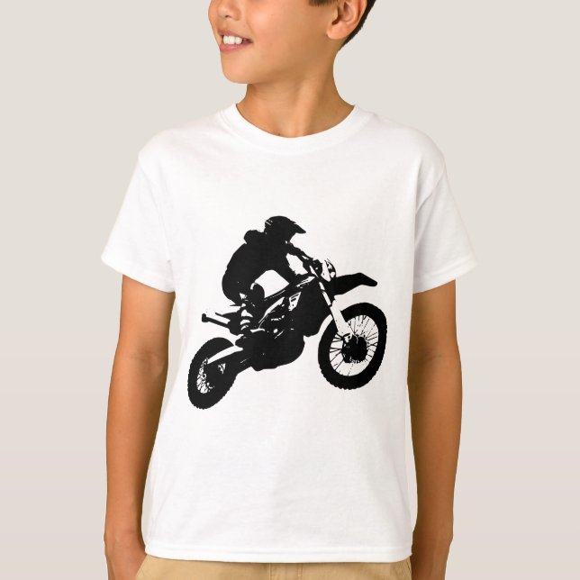 T-shirt Black White Pop Art Motocross Motorcyle Sport (Devant)