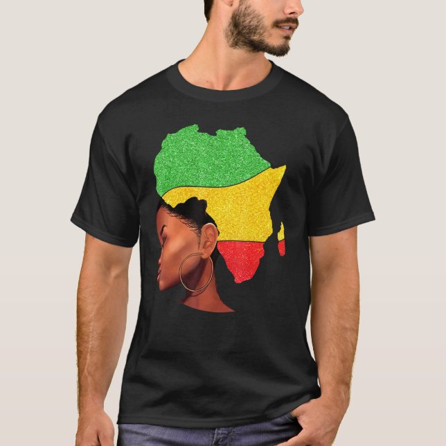 T-shirt Black Woman Carte Afrique Drapeau Melanin Black H (Devant)