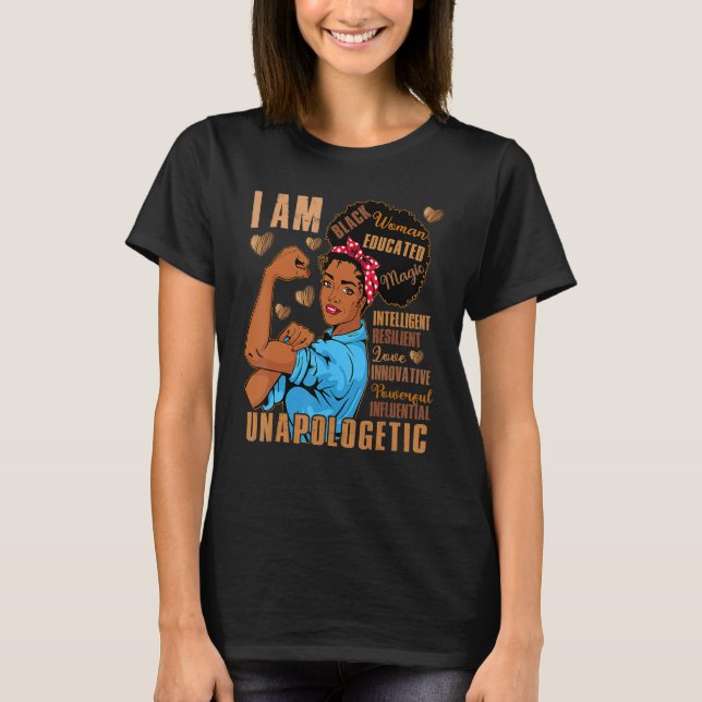 T-shirt Black Woman Educated Intelligent Resilient Powerfu (Devant)
