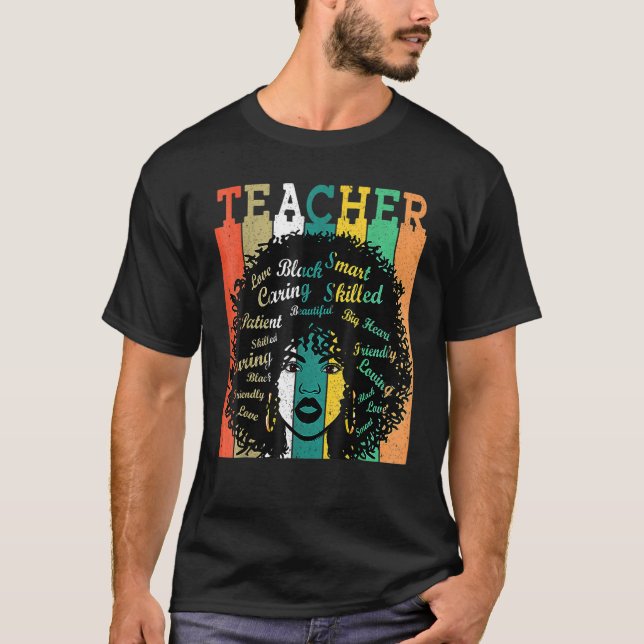 T-shirt Black Woman Teacher Afro Retro Matching Black Hist (Devant)