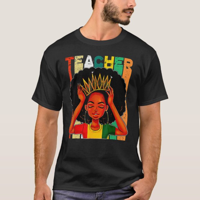 T-shirt Black Woman Teacher Afro Retro Matching Black Hist (Devant)