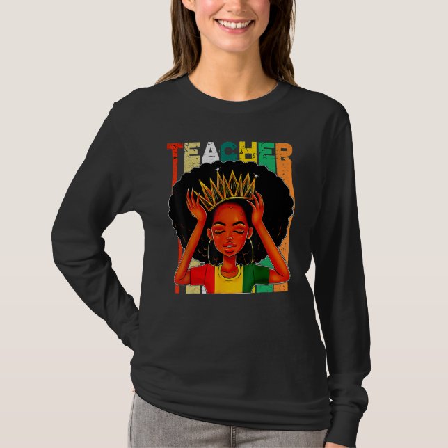 T-shirt Black Woman Teacher Afro Retro Matching Black Hist (Devant)
