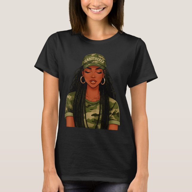T-shirt Black Woman Unbothered Locs Camo Girl Women Loc'd  (Devant)