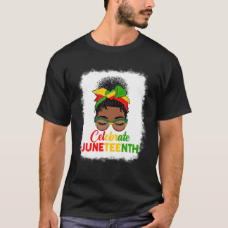 T-shirt Black Women Messy Bun Jundixième célébrer l'indépe