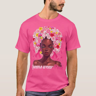 T-shirt Black Women Queens Wear Pink Breast Cancer Awarene