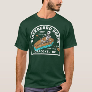 T-shirt Blackbeard Boat Skeleton Coffin Pirates Ocracoke N