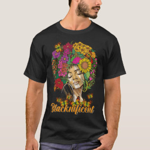 T-shirt Blacknificent Floral Afro Hair Butterfly Africain 