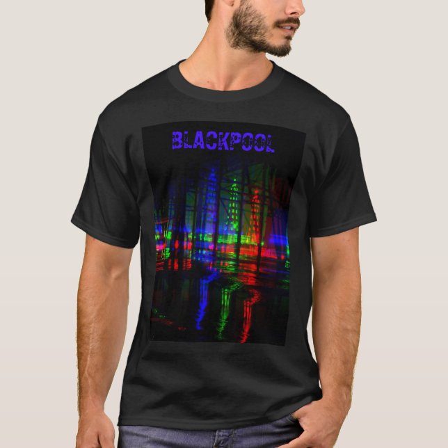 T-shirt Blackpool Tower Réflexion d'eau, Rouge, Vert, bleu (Devant)