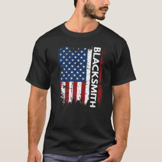 T-shirt Blacksmith Usa American Flag  Blacksmithing