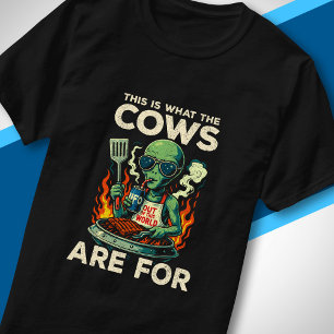 T-shirt Blague Rétro de Vache Grillée par un Alien Drôle U