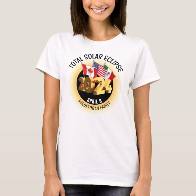 T-shirt Blanc 2024 TOTAL SOLAR ECLIPSE drapeaux Famille (Devant)