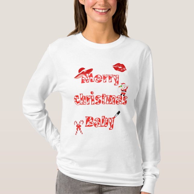 T-shirt blanc à manches longues de Noël pour les f (Devant)
