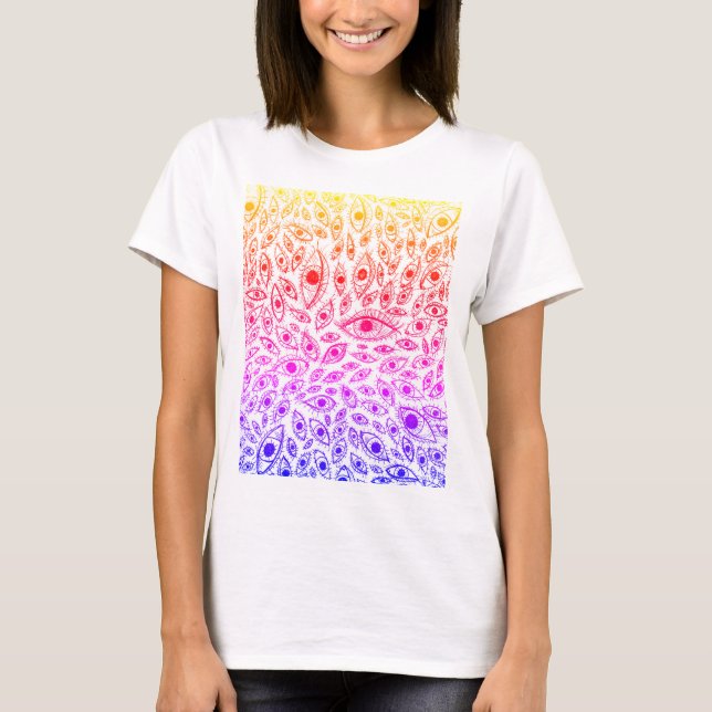 T-Shirt Blanc Avec Design Eyeball Dessiné À La Mai (Devant)