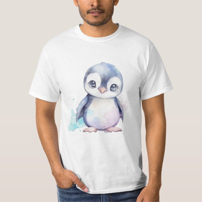 T-shirt blanc basique pour hommes de pingouins pou (Devant)