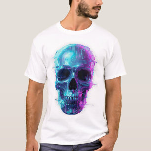 T-Shirt Blanc Cyber Crâne Néon – Rue Futuriste