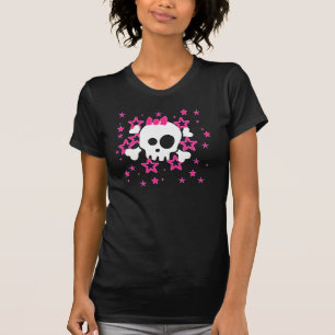 T-shirt blanc de bande dessinée de crâne de Girlie
