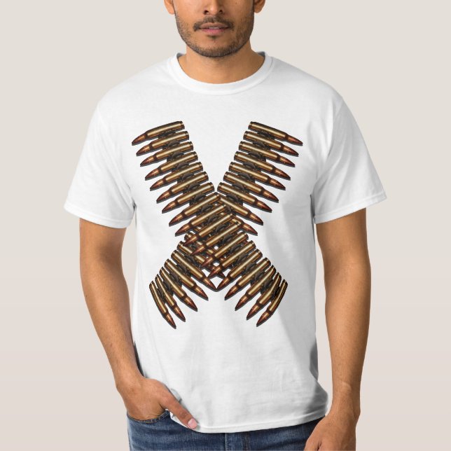 T-shirt Blanc de ceinture de balle de cartouchière (Devant)