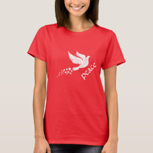 T-shirt blanc de flocons de neige de colombe de