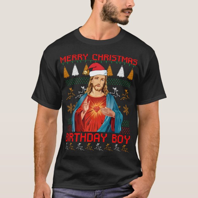 T-shirt Blanc de garçon d'anniversaire de Jésus de Joyeux (Devant)
