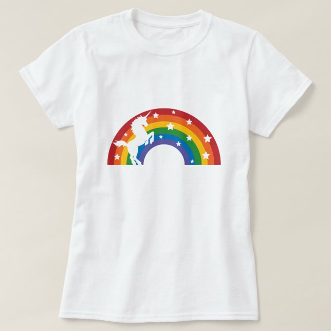 T-shirt blanc de l'Unicorne Arc-en-ciel rétro (Design devant)