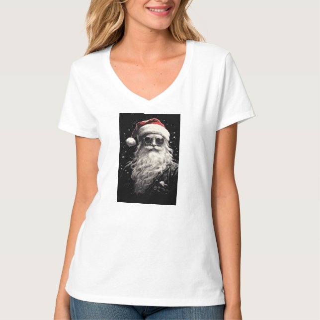 T-shirt blanc de Noël féminin "Père Noël" (Devant)